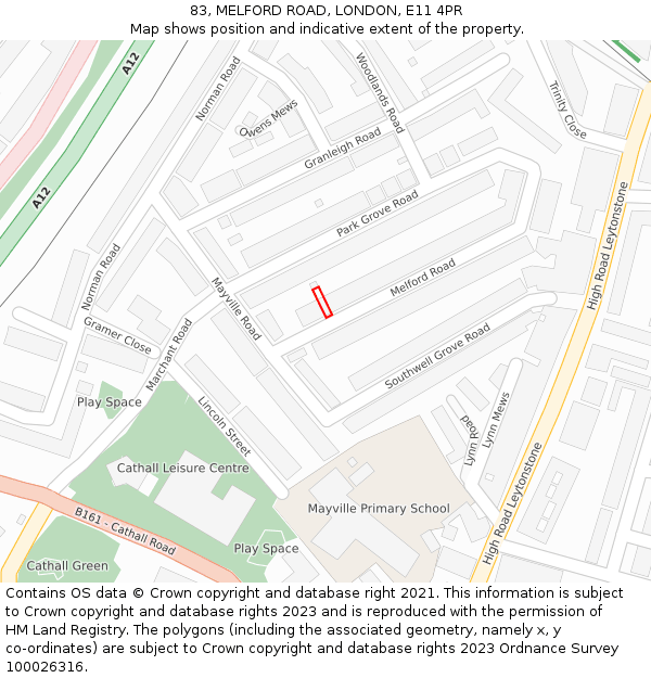 83, MELFORD ROAD, LONDON, E11 4PR: Location map and indicative extent of plot