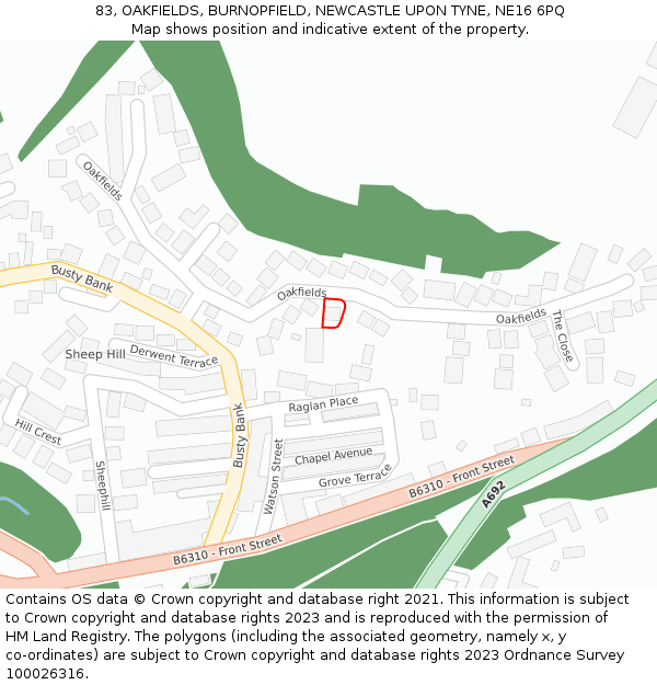 83, OAKFIELDS, BURNOPFIELD, NEWCASTLE UPON TYNE, NE16 6PQ: Location map and indicative extent of plot
