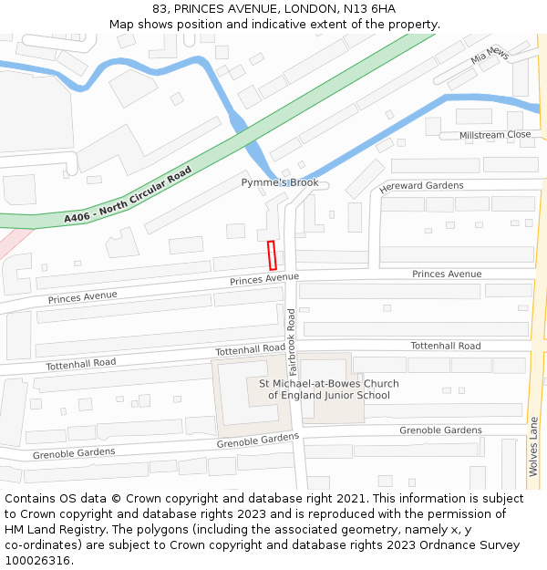 83, PRINCES AVENUE, LONDON, N13 6HA: Location map and indicative extent of plot