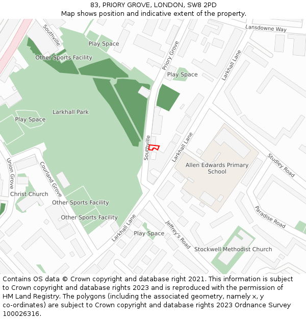 83, PRIORY GROVE, LONDON, SW8 2PD: Location map and indicative extent of plot