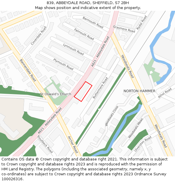 839, ABBEYDALE ROAD, SHEFFIELD, S7 2BH: Location map and indicative extent of plot