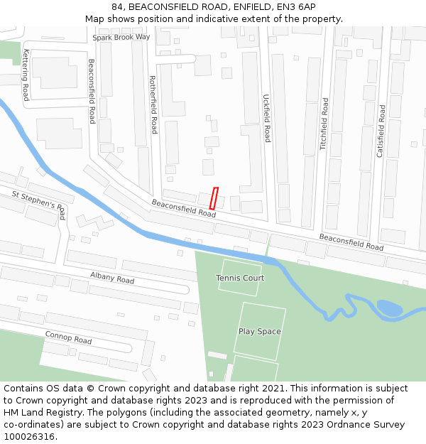 84, BEACONSFIELD ROAD, ENFIELD, EN3 6AP: Location map and indicative extent of plot