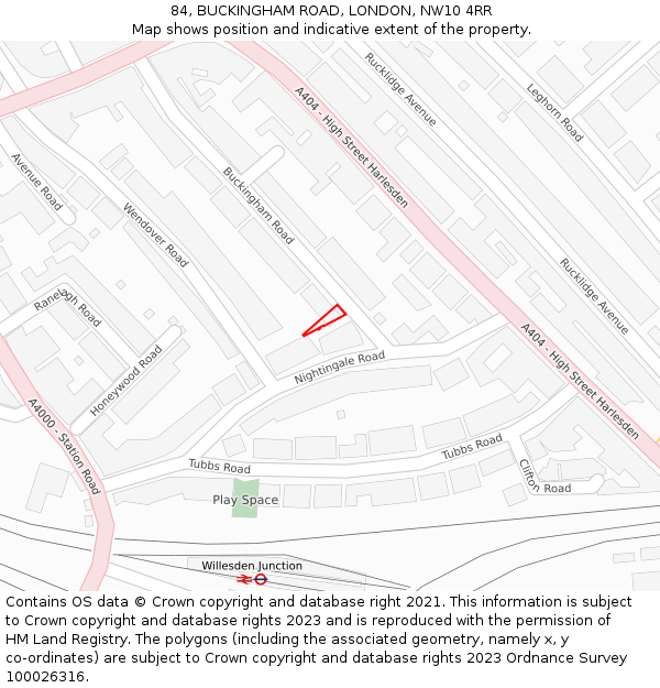 84, BUCKINGHAM ROAD, LONDON, NW10 4RR: Location map and indicative extent of plot