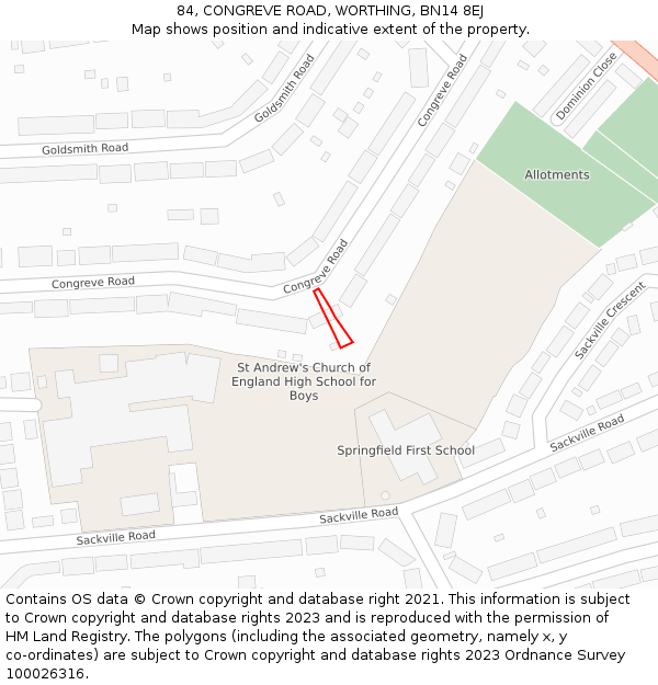 84, CONGREVE ROAD, WORTHING, BN14 8EJ: Location map and indicative extent of plot