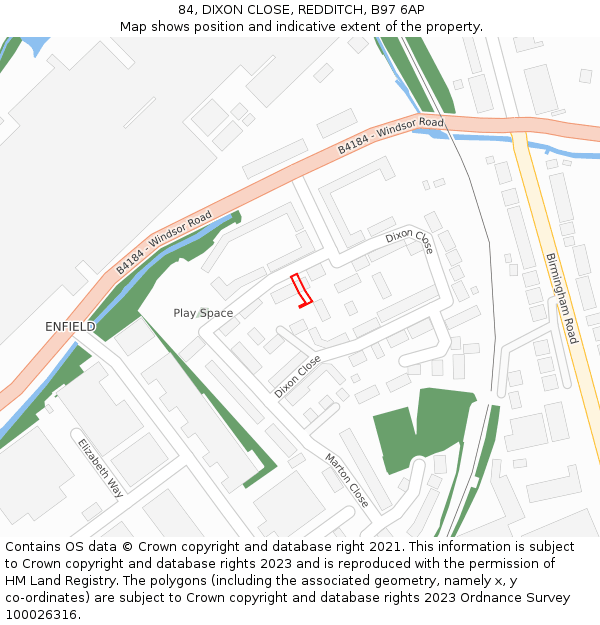 84, DIXON CLOSE, REDDITCH, B97 6AP: Location map and indicative extent of plot