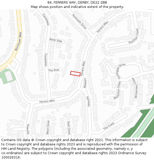 84, FERRERS WAY, DERBY, DE22 2BB: Location map and indicative extent of plot