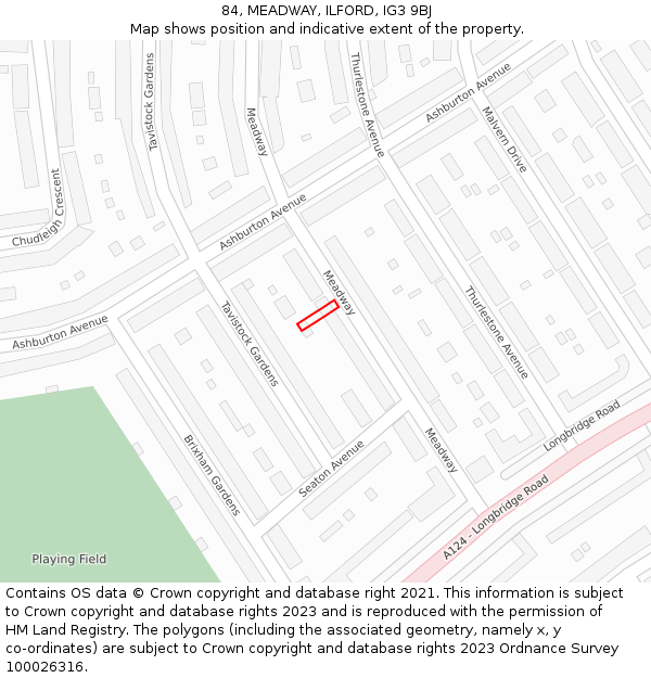 84, MEADWAY, ILFORD, IG3 9BJ: Location map and indicative extent of plot