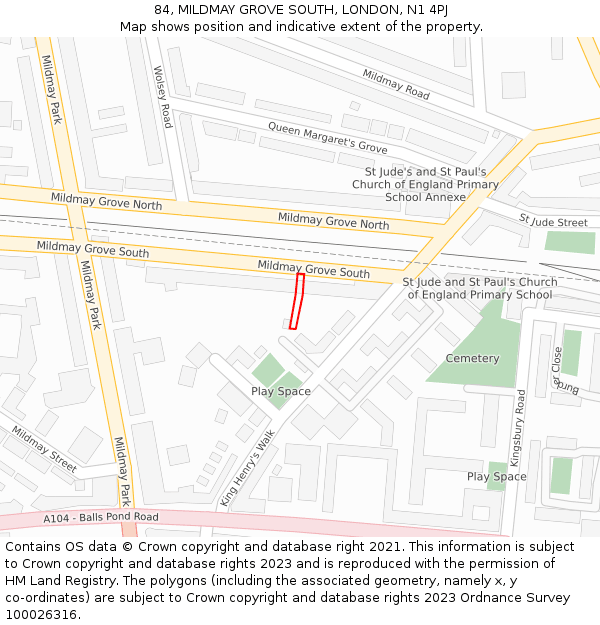 84, MILDMAY GROVE SOUTH, LONDON, N1 4PJ: Location map and indicative extent of plot