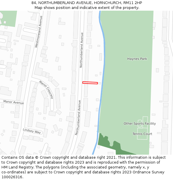 84, NORTHUMBERLAND AVENUE, HORNCHURCH, RM11 2HP: Location map and indicative extent of plot