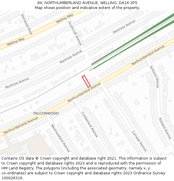 84, NORTHUMBERLAND AVENUE, WELLING, DA16 2PS: Location map and indicative extent of plot