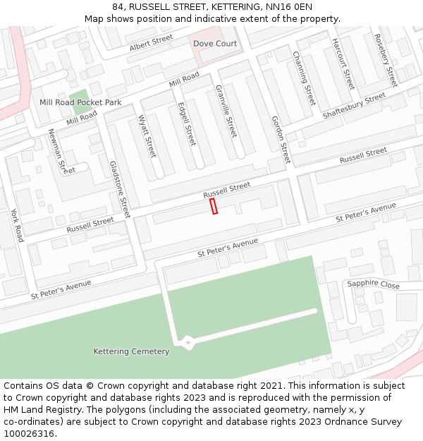 84, RUSSELL STREET, KETTERING, NN16 0EN: Location map and indicative extent of plot