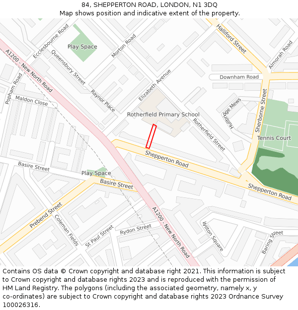 84, SHEPPERTON ROAD, LONDON, N1 3DQ: Location map and indicative extent of plot