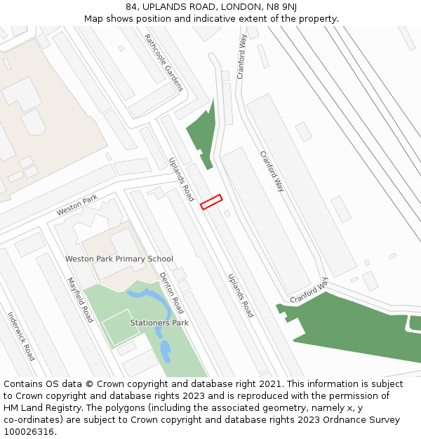 84, UPLANDS ROAD, LONDON, N8 9NJ: Location map and indicative extent of plot