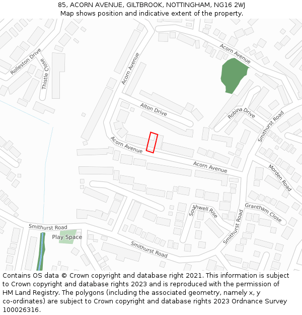 85, ACORN AVENUE, GILTBROOK, NOTTINGHAM, NG16 2WJ: Location map and indicative extent of plot