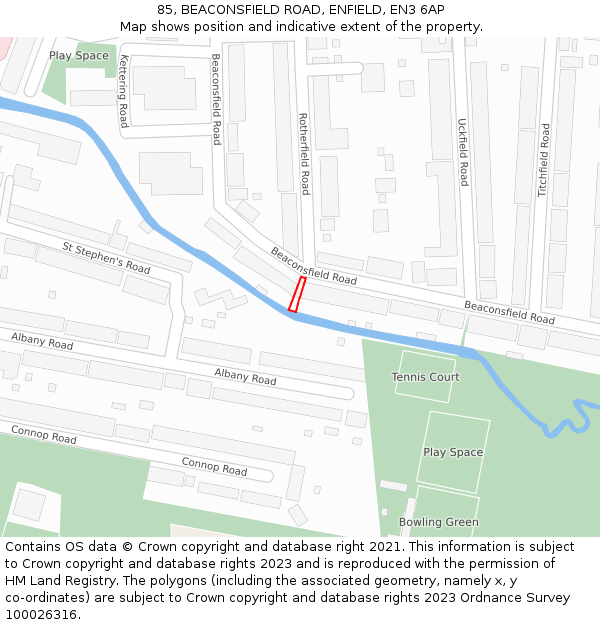 85, BEACONSFIELD ROAD, ENFIELD, EN3 6AP: Location map and indicative extent of plot