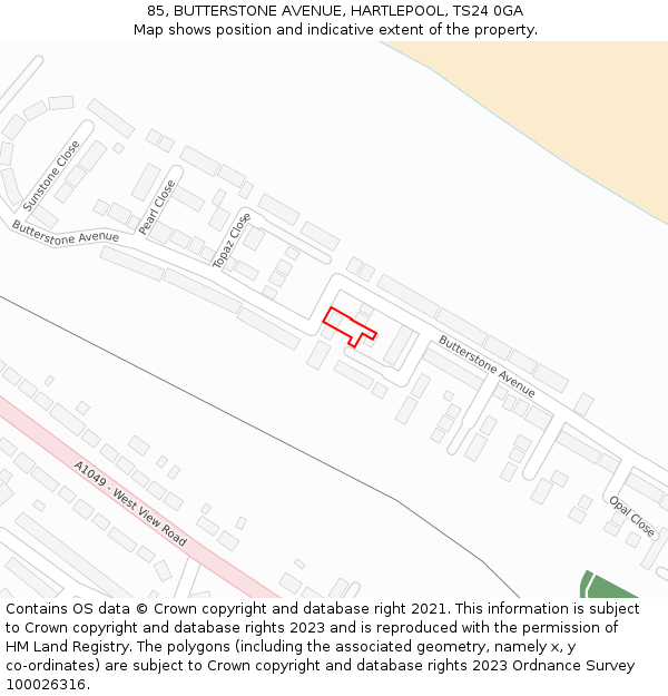 85, BUTTERSTONE AVENUE, HARTLEPOOL, TS24 0GA: Location map and indicative extent of plot