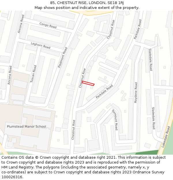 85, CHESTNUT RISE, LONDON, SE18 1RJ: Location map and indicative extent of plot