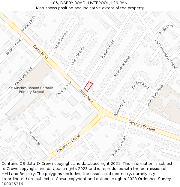 85, DARBY ROAD, LIVERPOOL, L19 9AN: Location map and indicative extent of plot