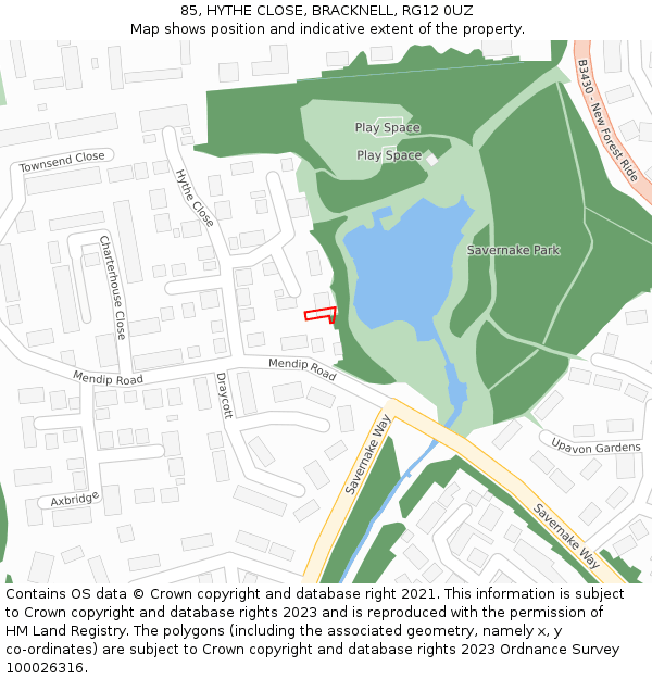 85, HYTHE CLOSE, BRACKNELL, RG12 0UZ: Location map and indicative extent of plot