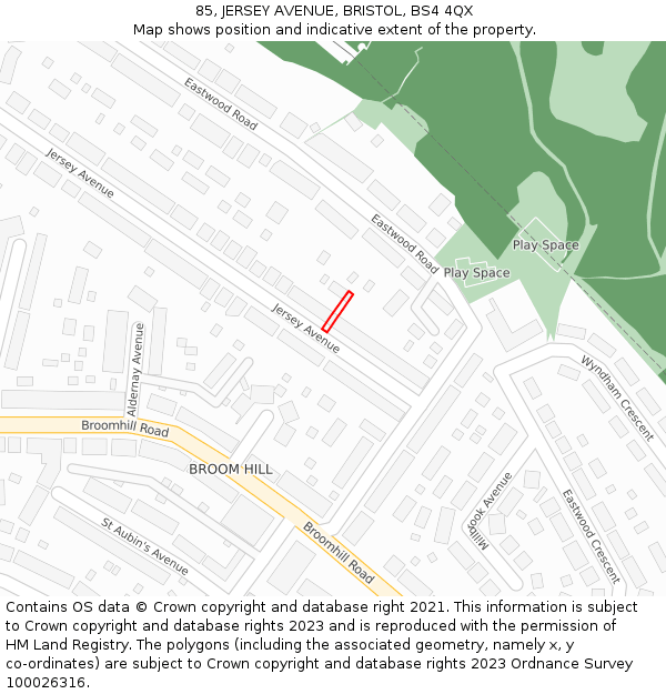 85, JERSEY AVENUE, BRISTOL, BS4 4QX: Location map and indicative extent of plot