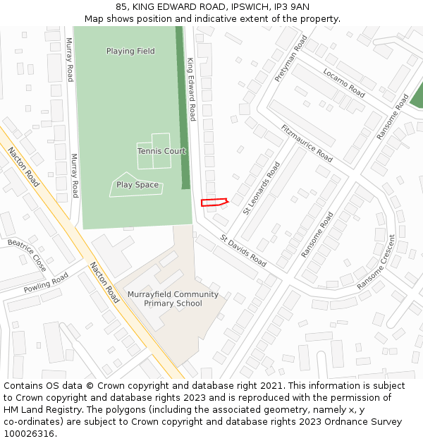 85, KING EDWARD ROAD, IPSWICH, IP3 9AN: Location map and indicative extent of plot