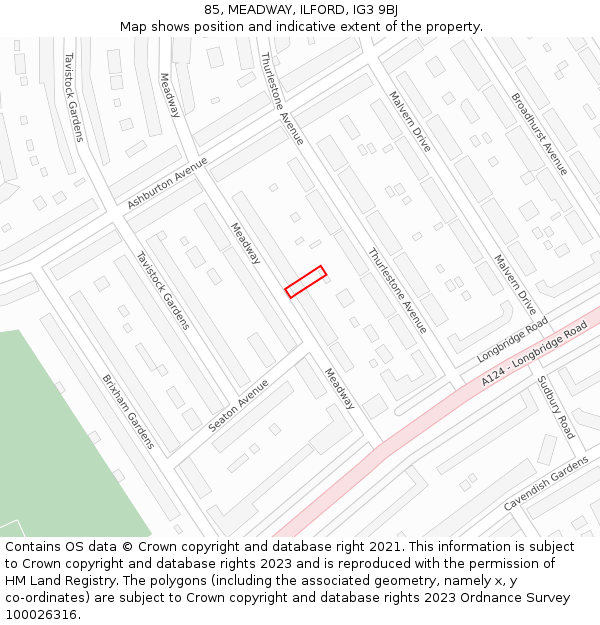 85, MEADWAY, ILFORD, IG3 9BJ: Location map and indicative extent of plot