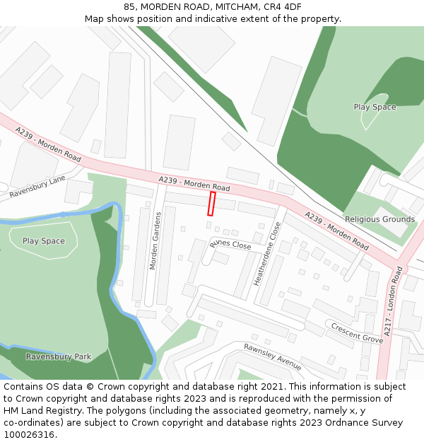 85, MORDEN ROAD, MITCHAM, CR4 4DF: Location map and indicative extent of plot
