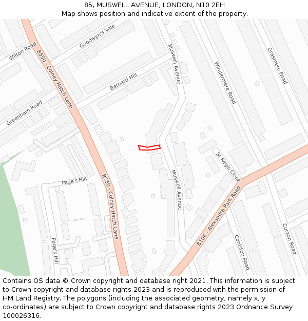 85, MUSWELL AVENUE, LONDON, N10 2EH: Location map and indicative extent of plot