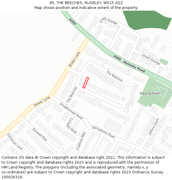 85, THE BEECHES, RUGELEY, WS15 2QZ: Location map and indicative extent of plot