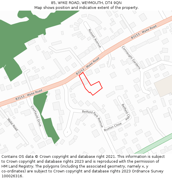 85, WYKE ROAD, WEYMOUTH, DT4 9QN: Location map and indicative extent of plot