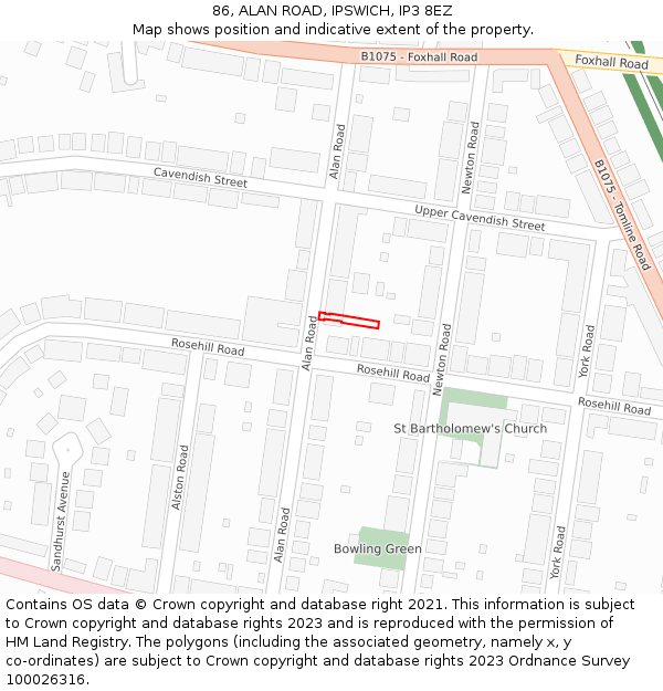 86, ALAN ROAD, IPSWICH, IP3 8EZ: Location map and indicative extent of plot