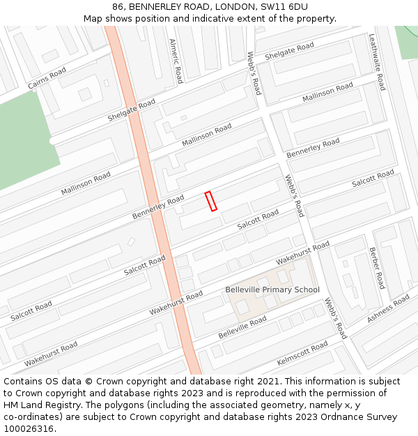 86, BENNERLEY ROAD, LONDON, SW11 6DU: Location map and indicative extent of plot