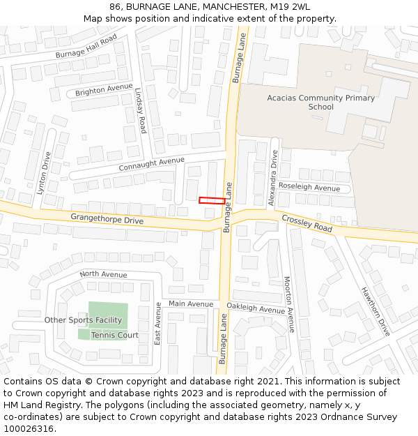 86, BURNAGE LANE, MANCHESTER, M19 2WL: Location map and indicative extent of plot