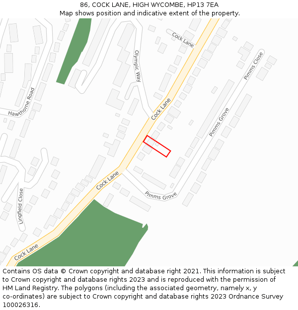 86, COCK LANE, HIGH WYCOMBE, HP13 7EA: Location map and indicative extent of plot