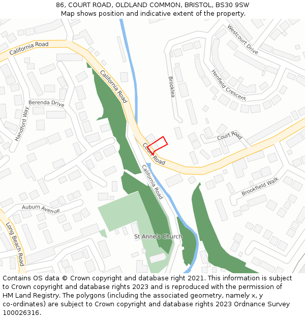 86, COURT ROAD, OLDLAND COMMON, BRISTOL, BS30 9SW: Location map and indicative extent of plot