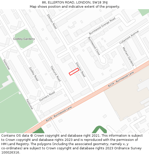 86, ELLERTON ROAD, LONDON, SW18 3NJ: Location map and indicative extent of plot