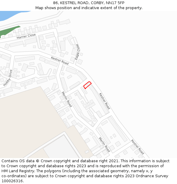 86, KESTREL ROAD, CORBY, NN17 5FP: Location map and indicative extent of plot