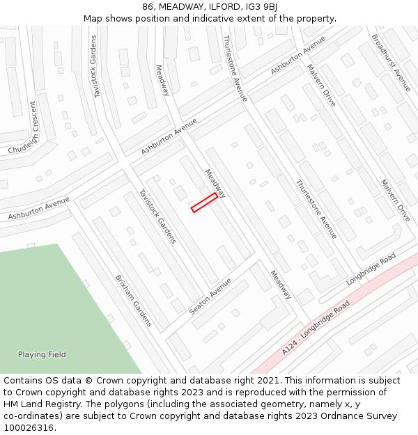 86, MEADWAY, ILFORD, IG3 9BJ: Location map and indicative extent of plot
