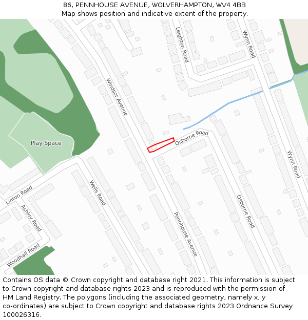 86, PENNHOUSE AVENUE, WOLVERHAMPTON, WV4 4BB: Location map and indicative extent of plot
