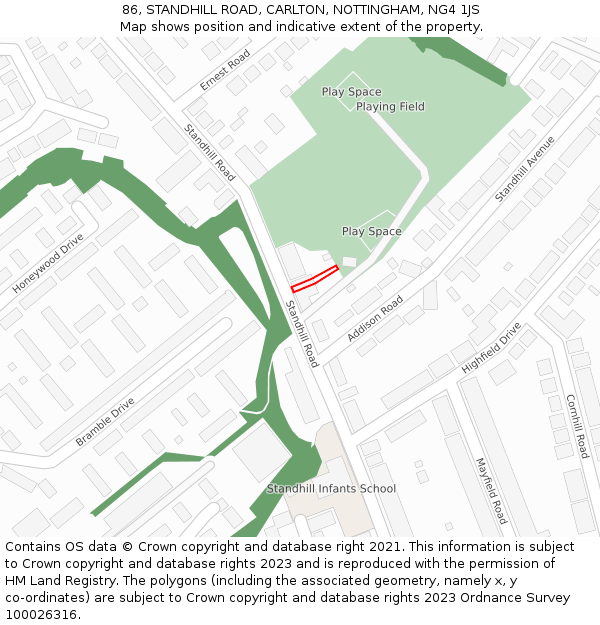 86, STANDHILL ROAD, CARLTON, NOTTINGHAM, NG4 1JS: Location map and indicative extent of plot