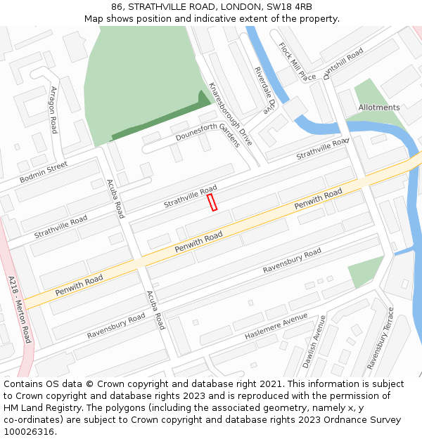 86, STRATHVILLE ROAD, LONDON, SW18 4RB: Location map and indicative extent of plot