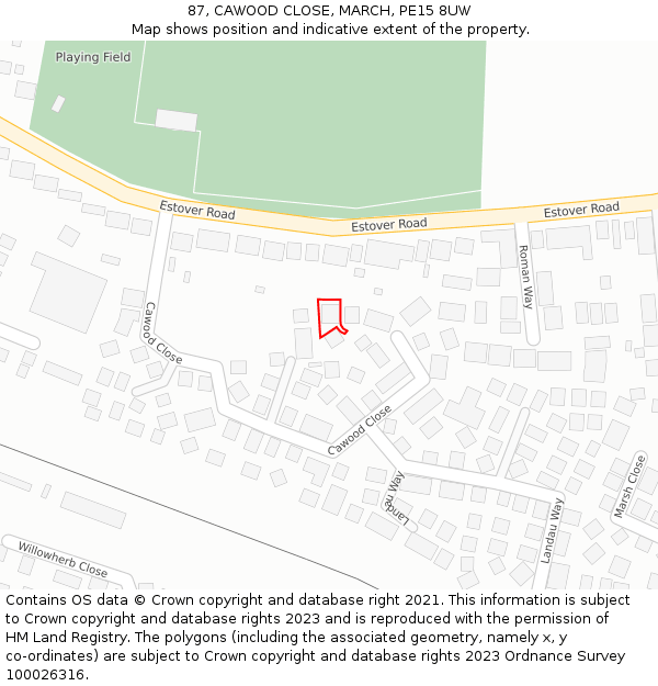 87, CAWOOD CLOSE, MARCH, PE15 8UW: Location map and indicative extent of plot