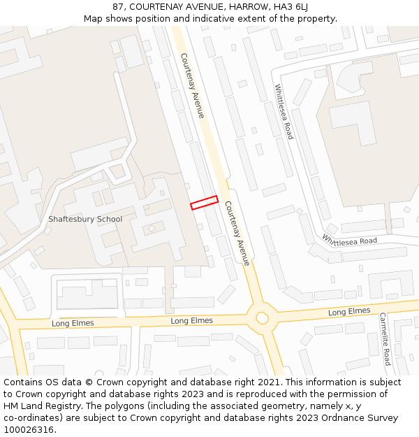 87, COURTENAY AVENUE, HARROW, HA3 6LJ: Location map and indicative extent of plot