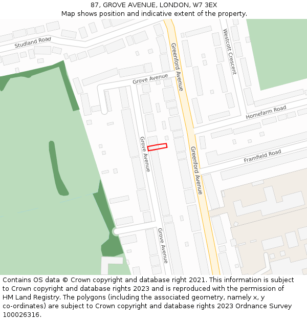 87, GROVE AVENUE, LONDON, W7 3EX: Location map and indicative extent of plot