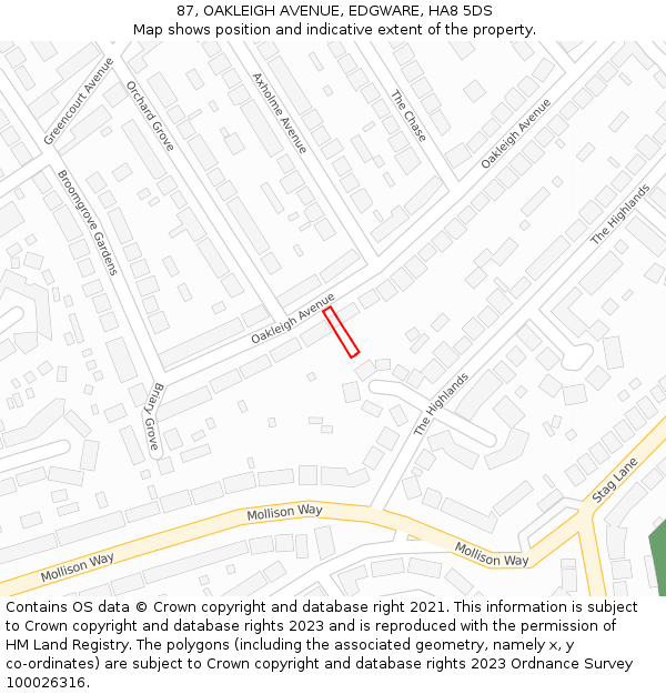 87, OAKLEIGH AVENUE, EDGWARE, HA8 5DS: Location map and indicative extent of plot