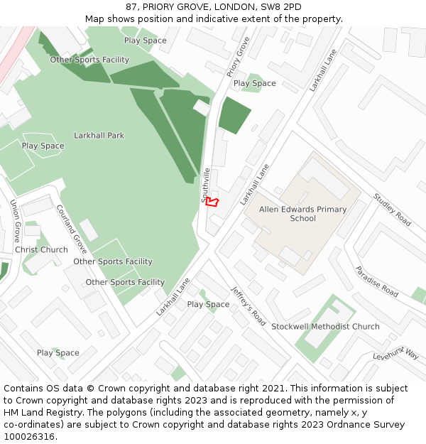 87, PRIORY GROVE, LONDON, SW8 2PD: Location map and indicative extent of plot