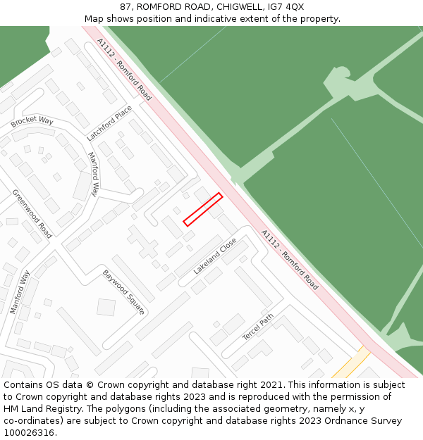 87, ROMFORD ROAD, CHIGWELL, IG7 4QX: Location map and indicative extent of plot