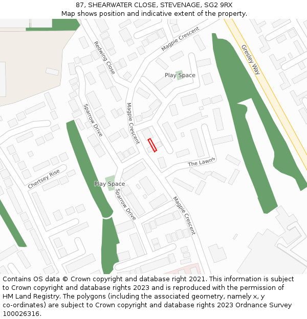 87, SHEARWATER CLOSE, STEVENAGE, SG2 9RX: Location map and indicative extent of plot