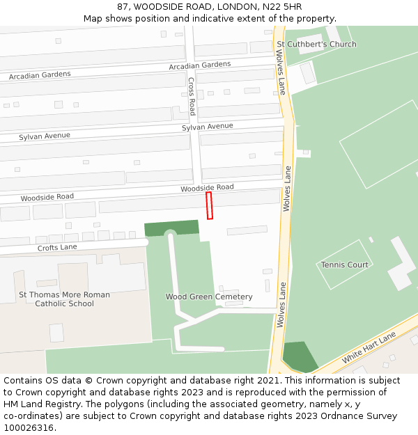 87, WOODSIDE ROAD, LONDON, N22 5HR: Location map and indicative extent of plot