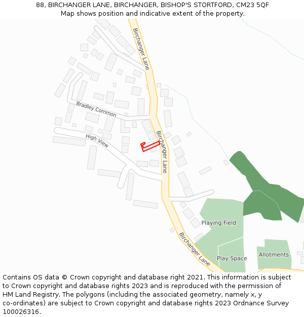 88, BIRCHANGER LANE, BIRCHANGER, BISHOP'S STORTFORD, CM23 5QF: Location map and indicative extent of plot